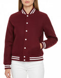 All Wool Women's Varsity Bomber Letterman Maroon Jacket