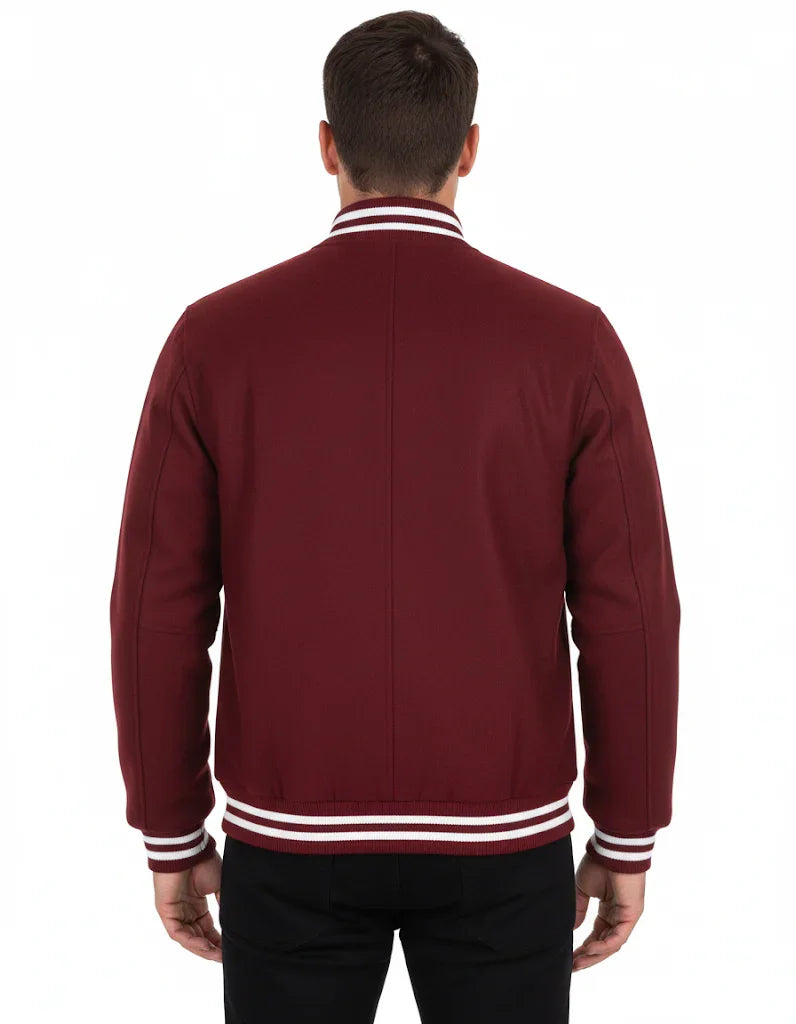 All Wool Varsity Bomber Letterman Maroon Jacket