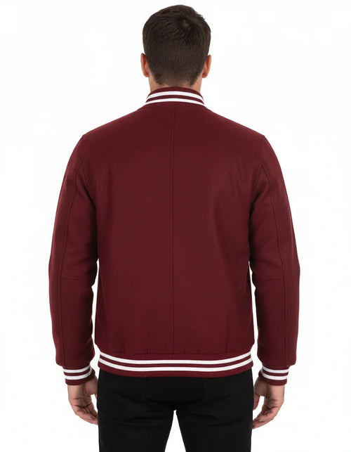All Wool Varsity Bomber Letterman Maroon Jacket