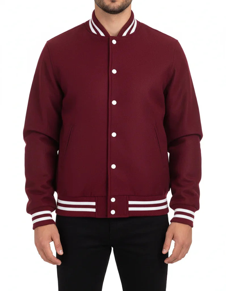 All Wool Varsity Bomber Letterman Maroon Jacket