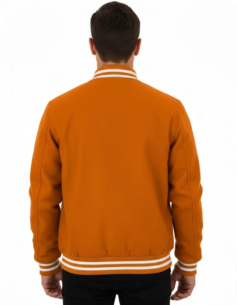 All Wool Varsity Bomber Letterman Orange Jacket