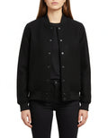 All Wool Women's Varsity Bomber Letterman Solid Black Jacket