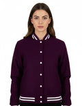 All Wool Women's Varsity Bomber Letterman Purple Jacket