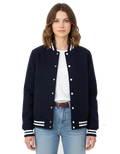 All Wool Women's Varsity Bomber Letterman Navy Jacket