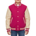 Varsity Bomber Letterman Hot Pink Wool & Cream Real Leather Sleeves Jacket