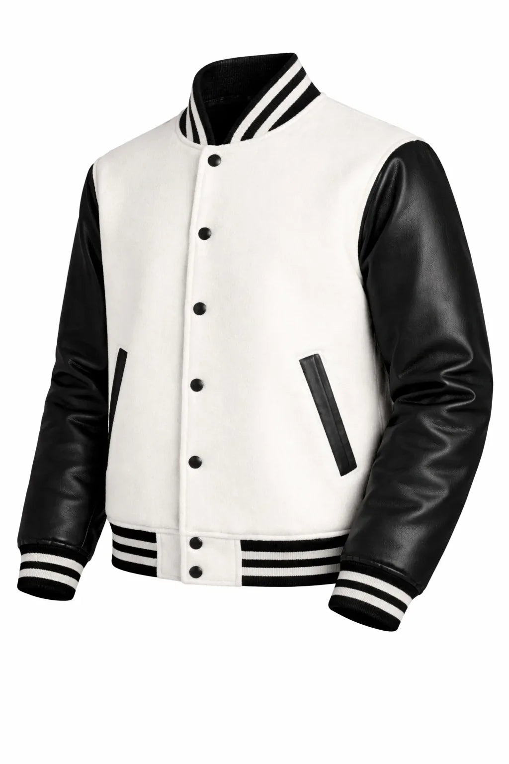 White Body Black Sleeve Varsity Jacket – Classic Streetwear Letterman Jacket for Men & Women