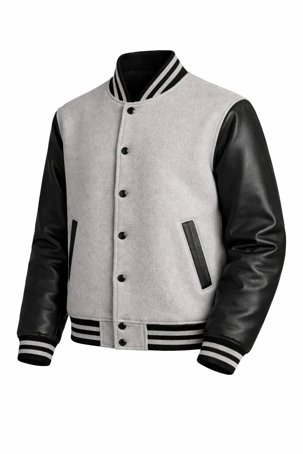Gray Body Black Sleeve Varsity Jacket – Custom Letterman Streetwear Jacket for Men & Women