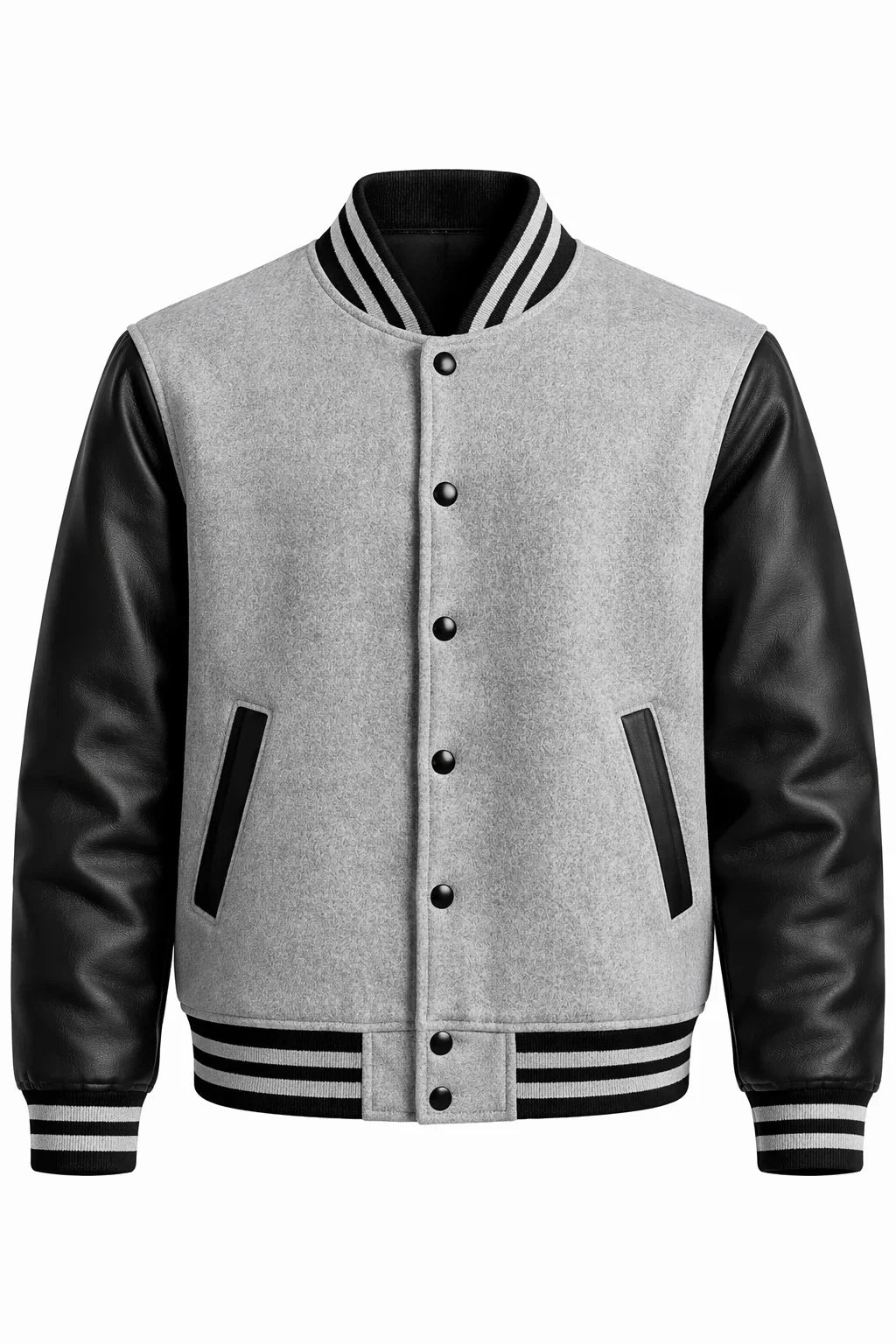 Gray Body Black Sleeve Varsity Jacket – Custom Letterman Streetwear Jacket for Men & Women