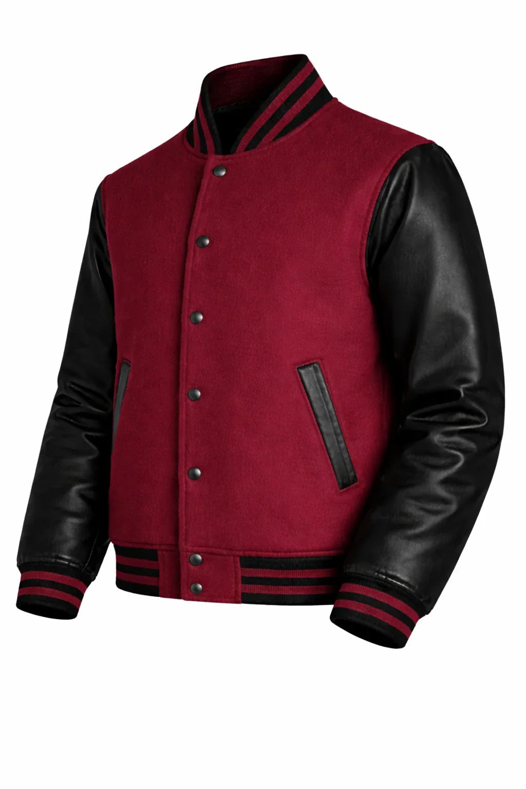 Maroon Body Black Sleeve Varsity Jacket – Custom Letterman Streetwear Jacket for Men & Women