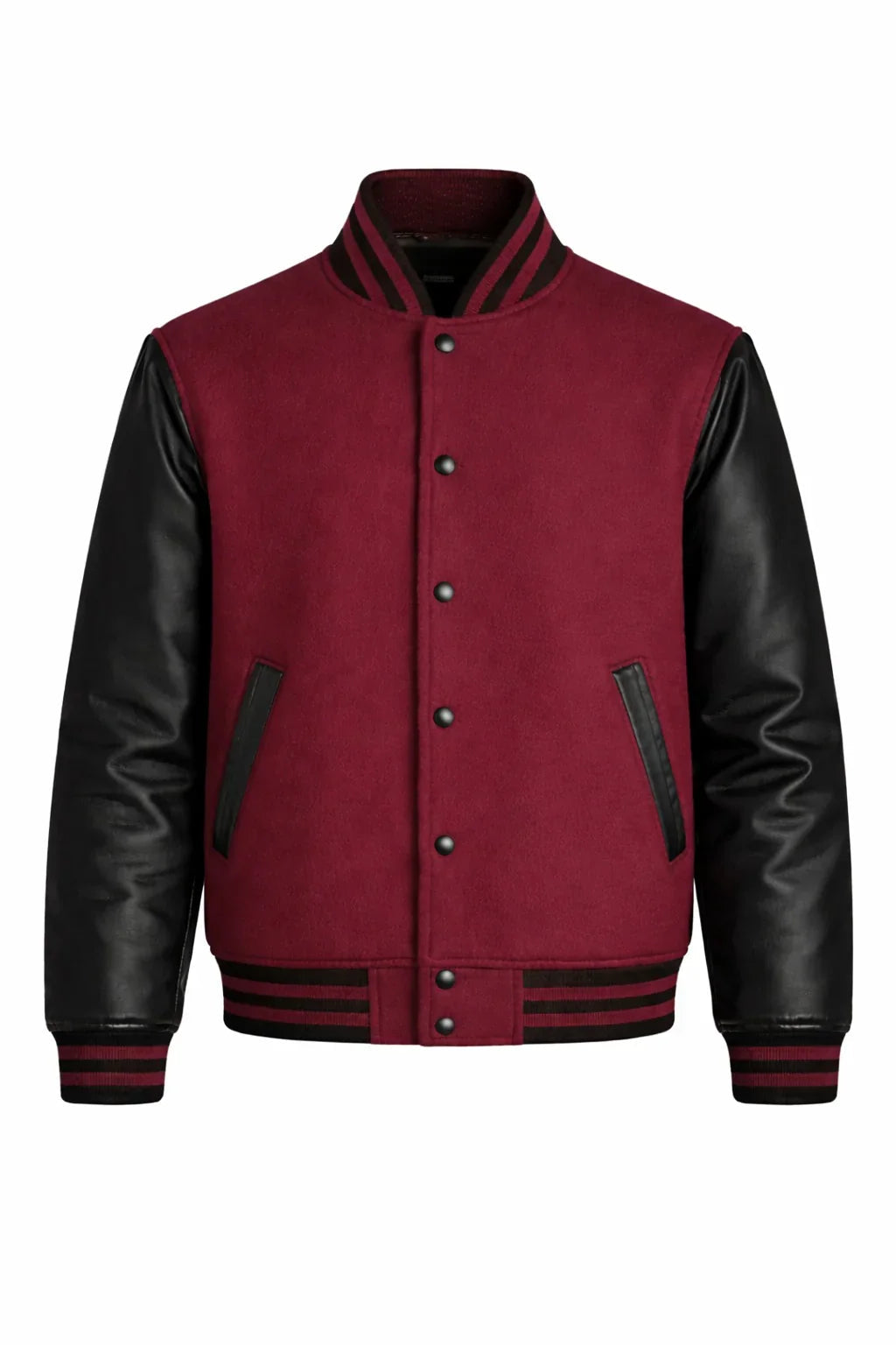 Maroon Body Black Sleeve Varsity Jacket – Custom Letterman Streetwear Jacket for Men & Women