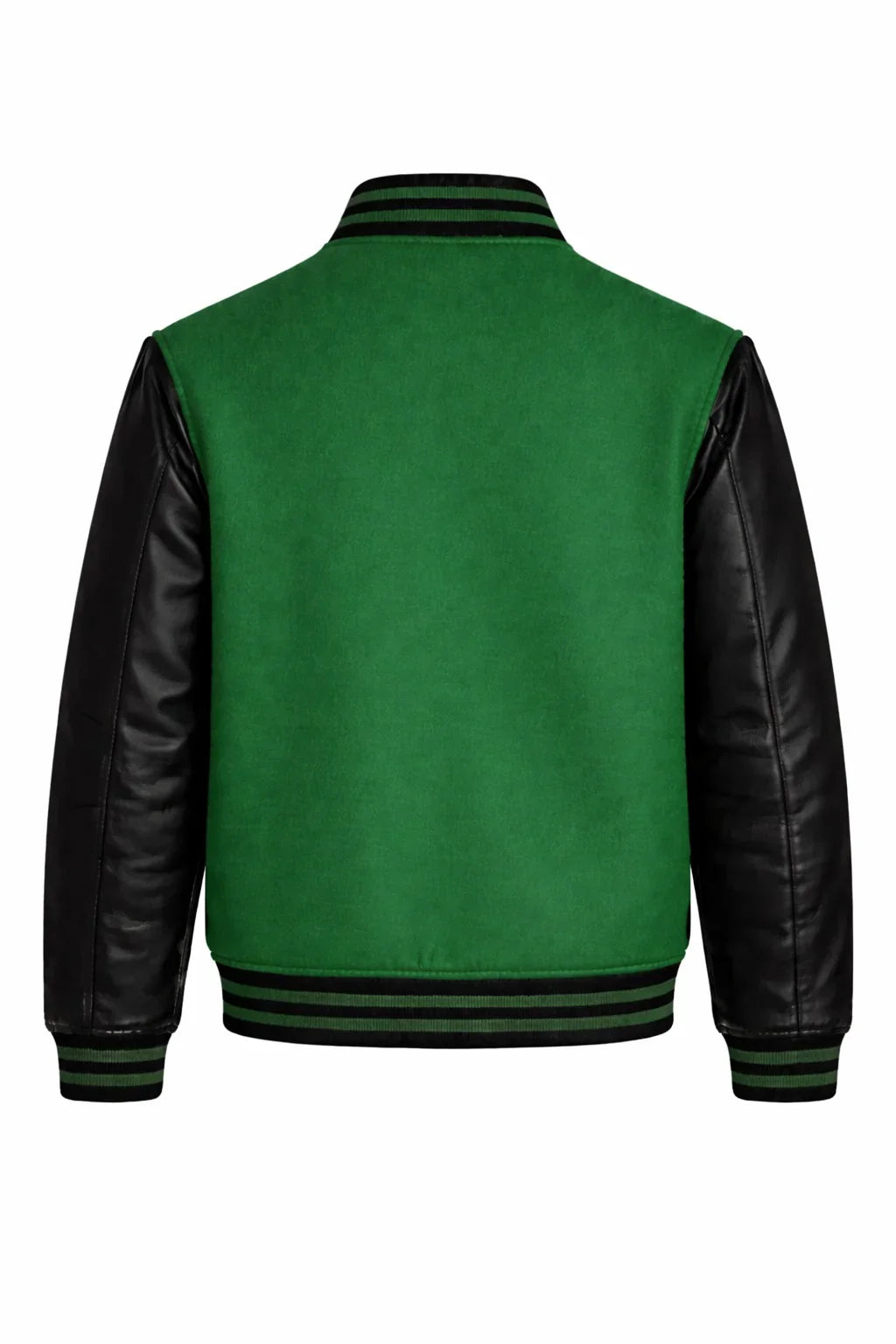 Green Body Black Sleeve Varsity Jacket – Custom Letterman Streetwear Jacket for Men & Women