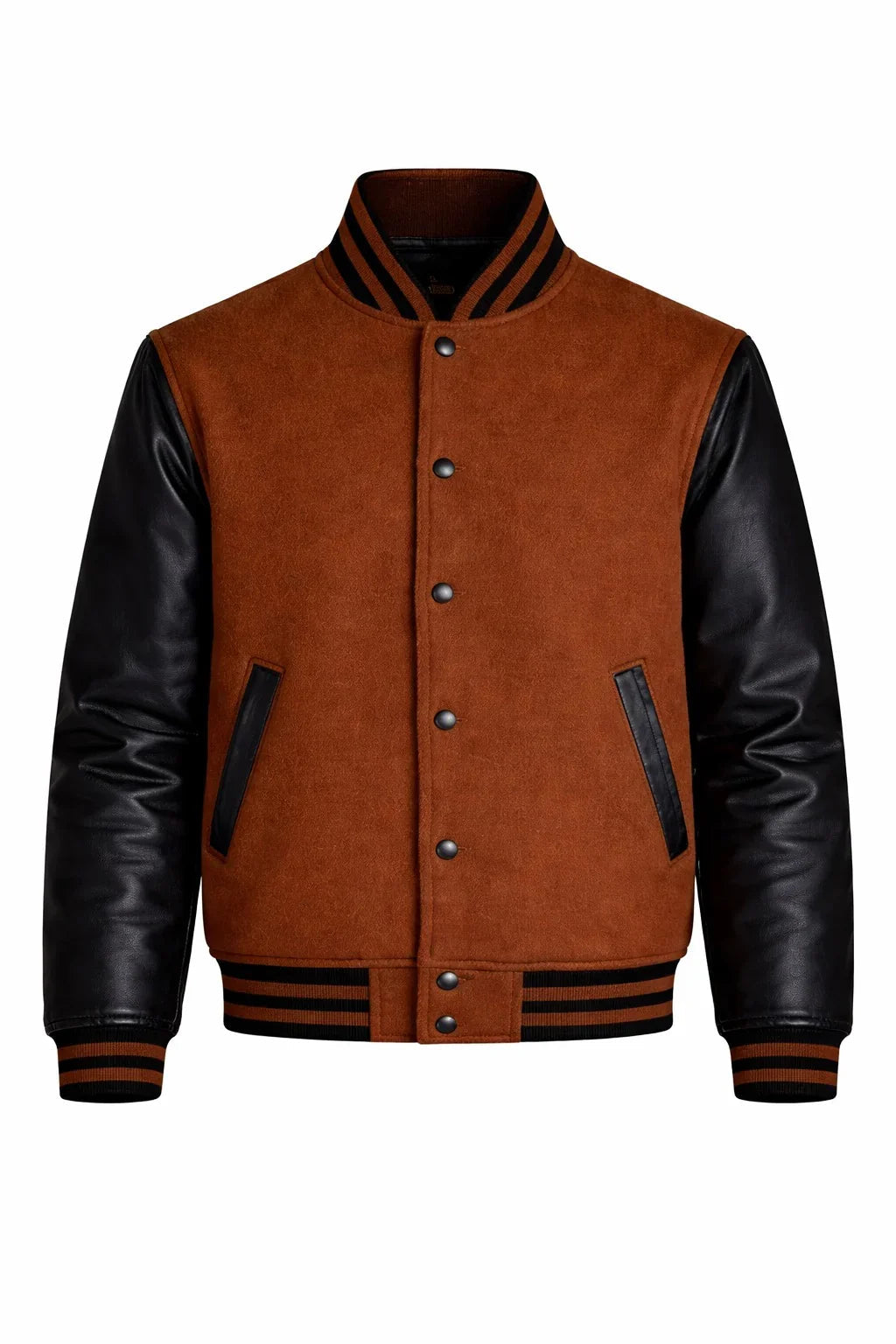 Orange Body Black Sleeve Varsity Jacket – Custom Letterman Streetwear Jacket for Men & Women