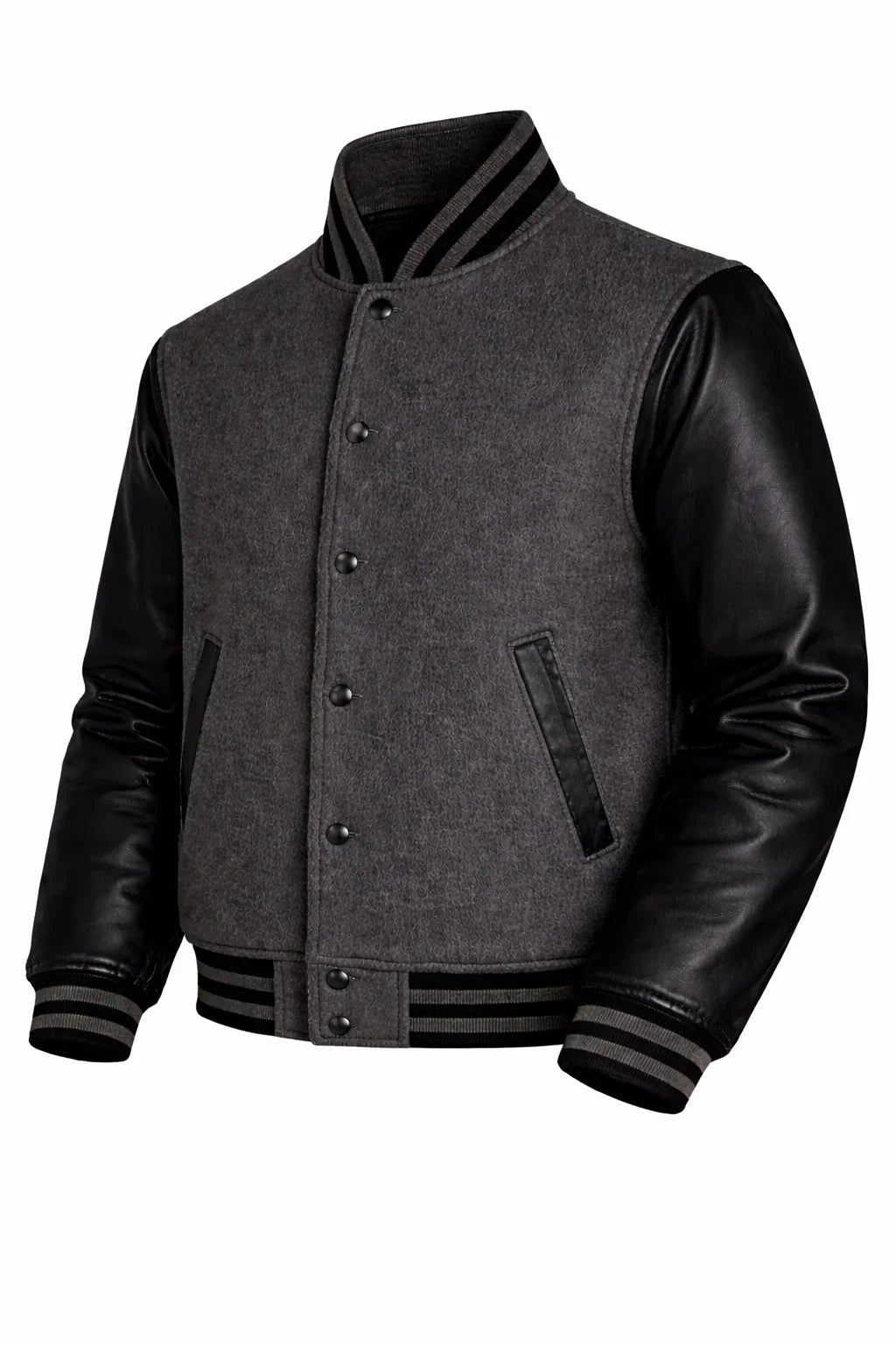 Charcoal Body Black Sleeve Varsity Jacket – Custom Letterman Streetwear Jacket for Men & Women