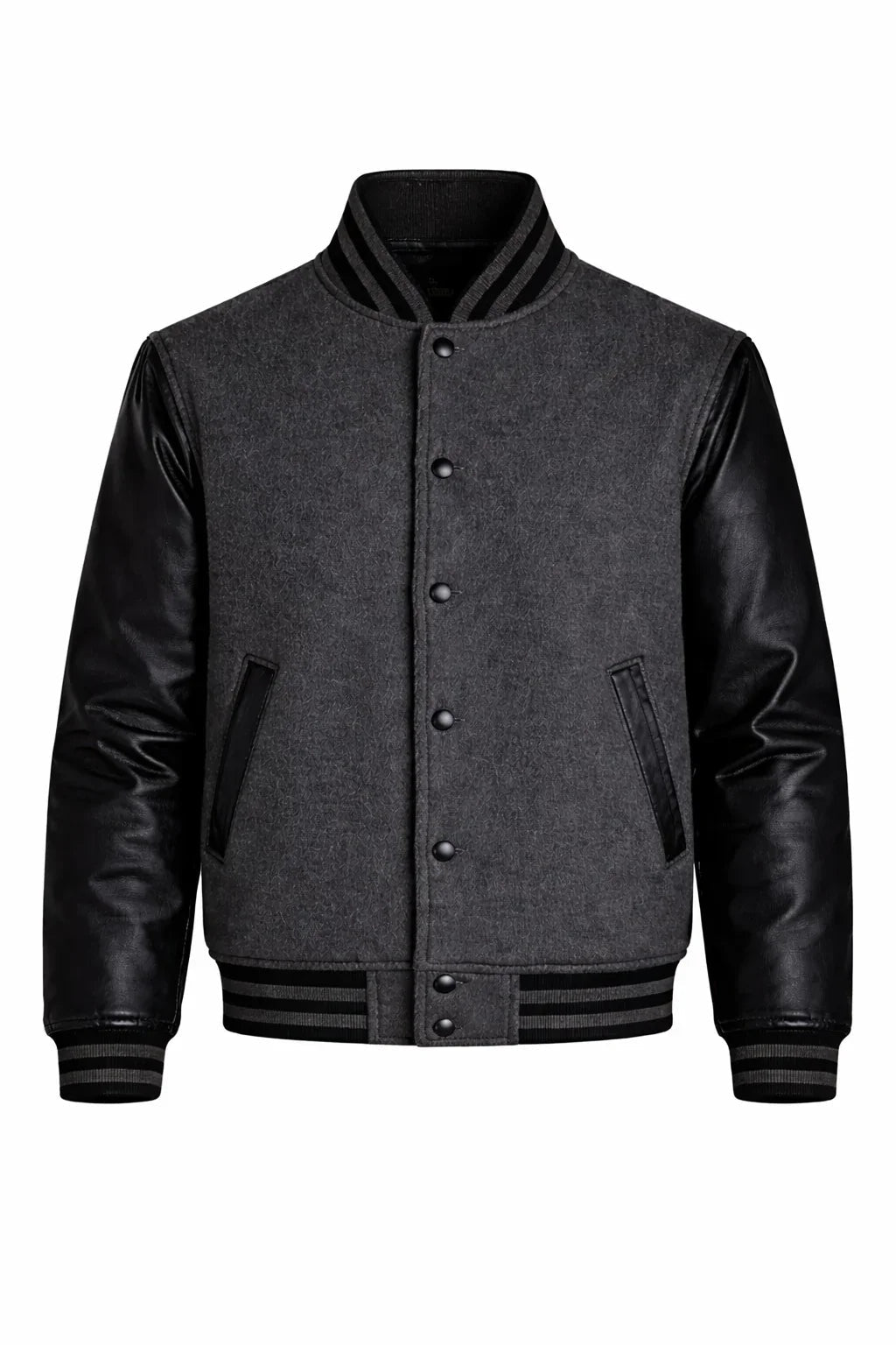 Charcoal Body Black Sleeve Varsity Jacket – Custom Letterman Streetwear Jacket for Men & Women