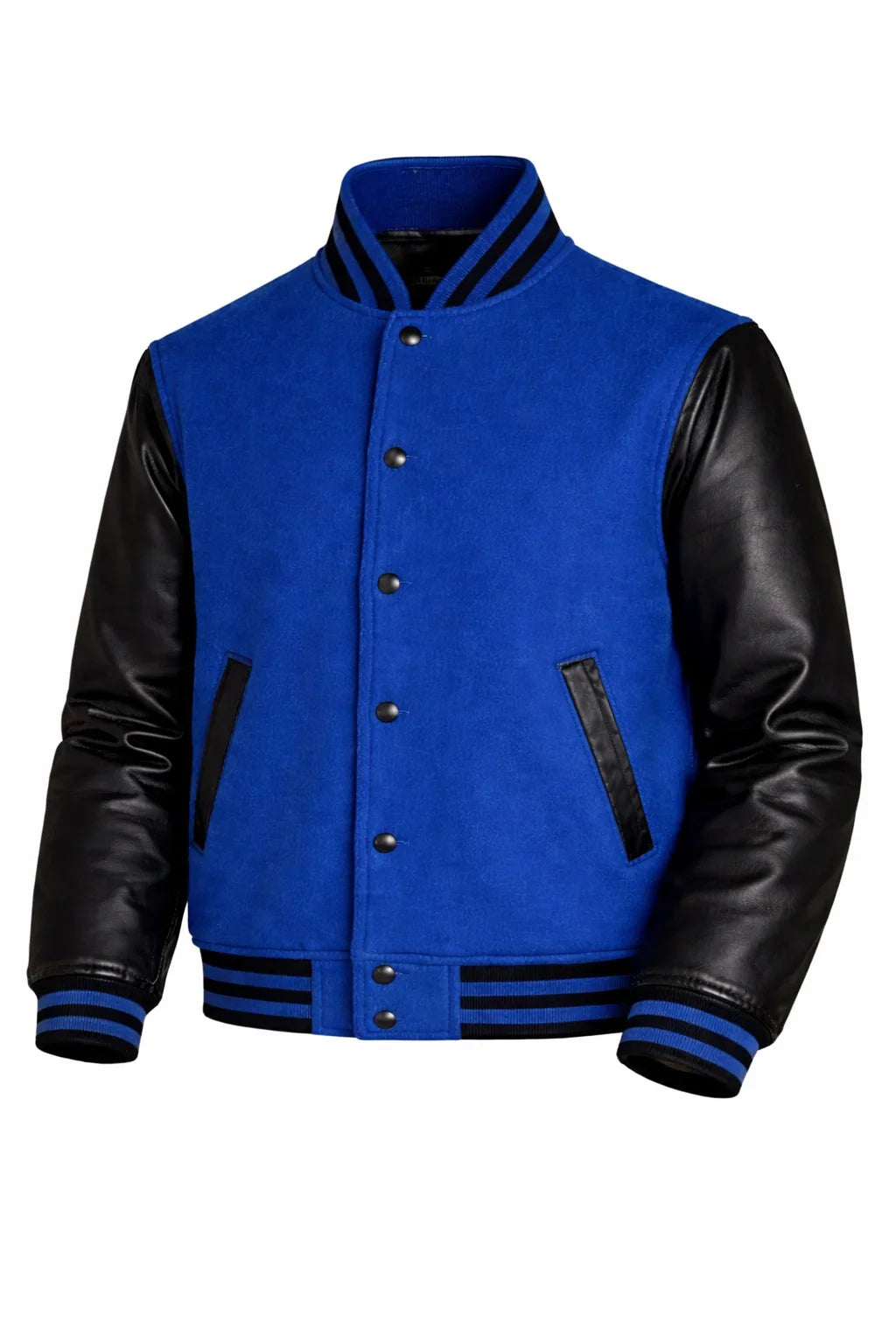 Royal Blue Body Black Sleeve Varsity Jacket – Custom Letterman Streetwear Jacket for Men & Women