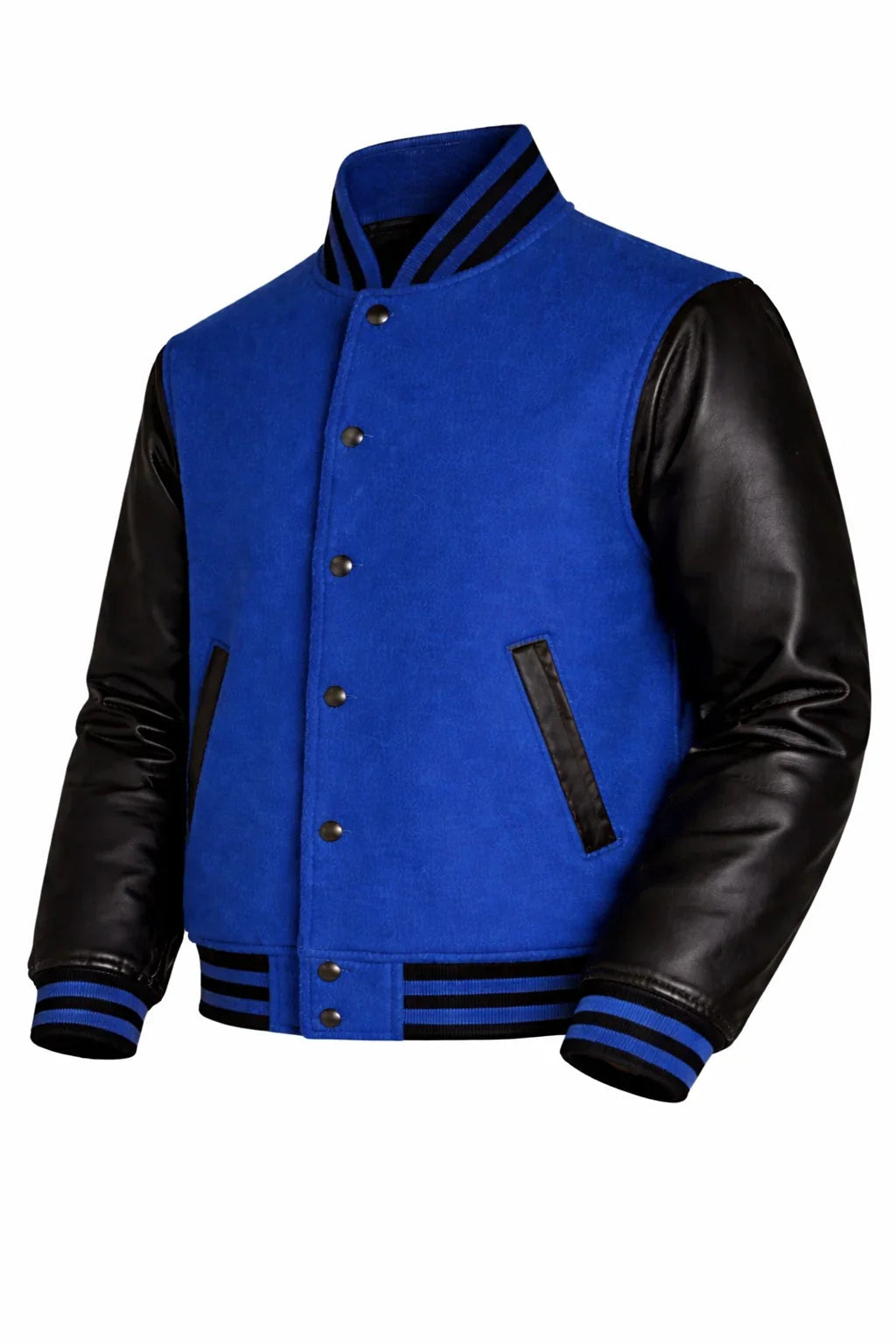 Royal Blue Body Black Sleeve Varsity Jacket – Custom Letterman Streetwear Jacket for Men & Women