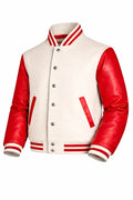 Cream Body Red Sleeve Varsity Jacket – Custom Letterman Streetwear Jacket for Men & Women