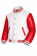 White Body Red Sleeve Varsity Jacket – Custom Letterman Streetwear Jacket for Men & Women
