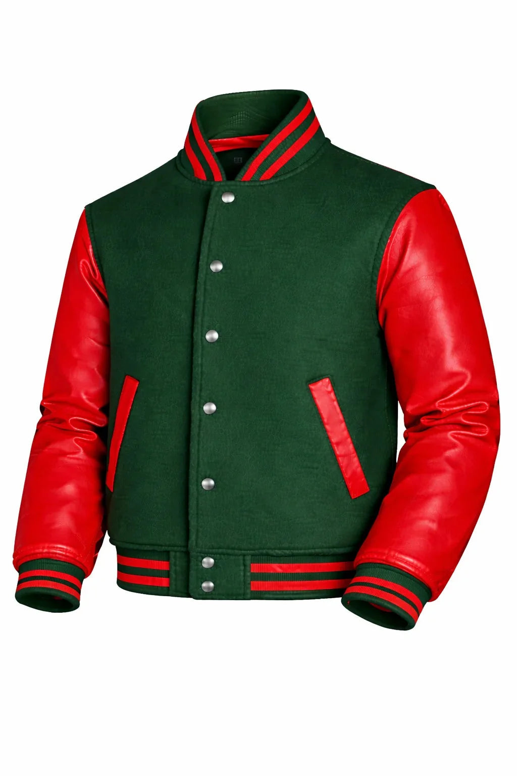 Green Body Red Sleeve Varsity Jacket – Custom Letterman Streetwear Jacket for Men & Women