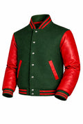Green Body Red Sleeve Varsity Jacket – Custom Letterman Streetwear Jacket for Men & Women