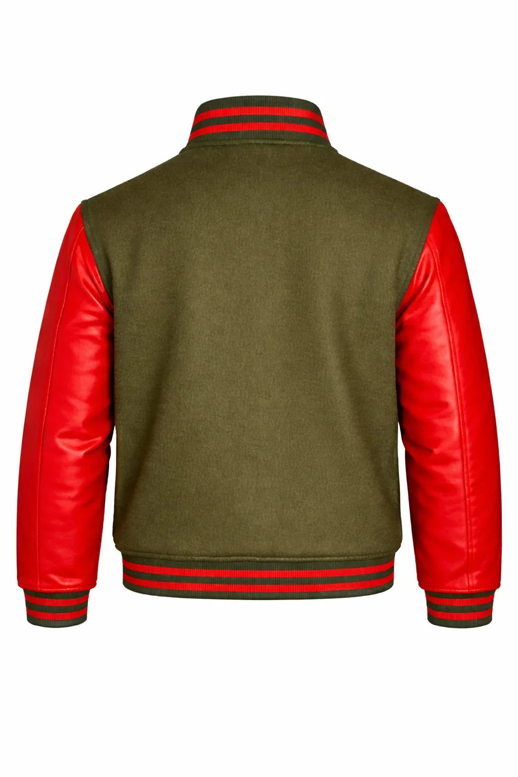 Olive Body Red Sleeve Varsity Jacket – Custom Letterman Streetwear Jacket for Men & Women