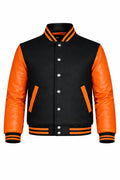 Black Body Orange Sleeve Varsity Jacket – Custom Letterman Streetwear Jacket for Men & Women