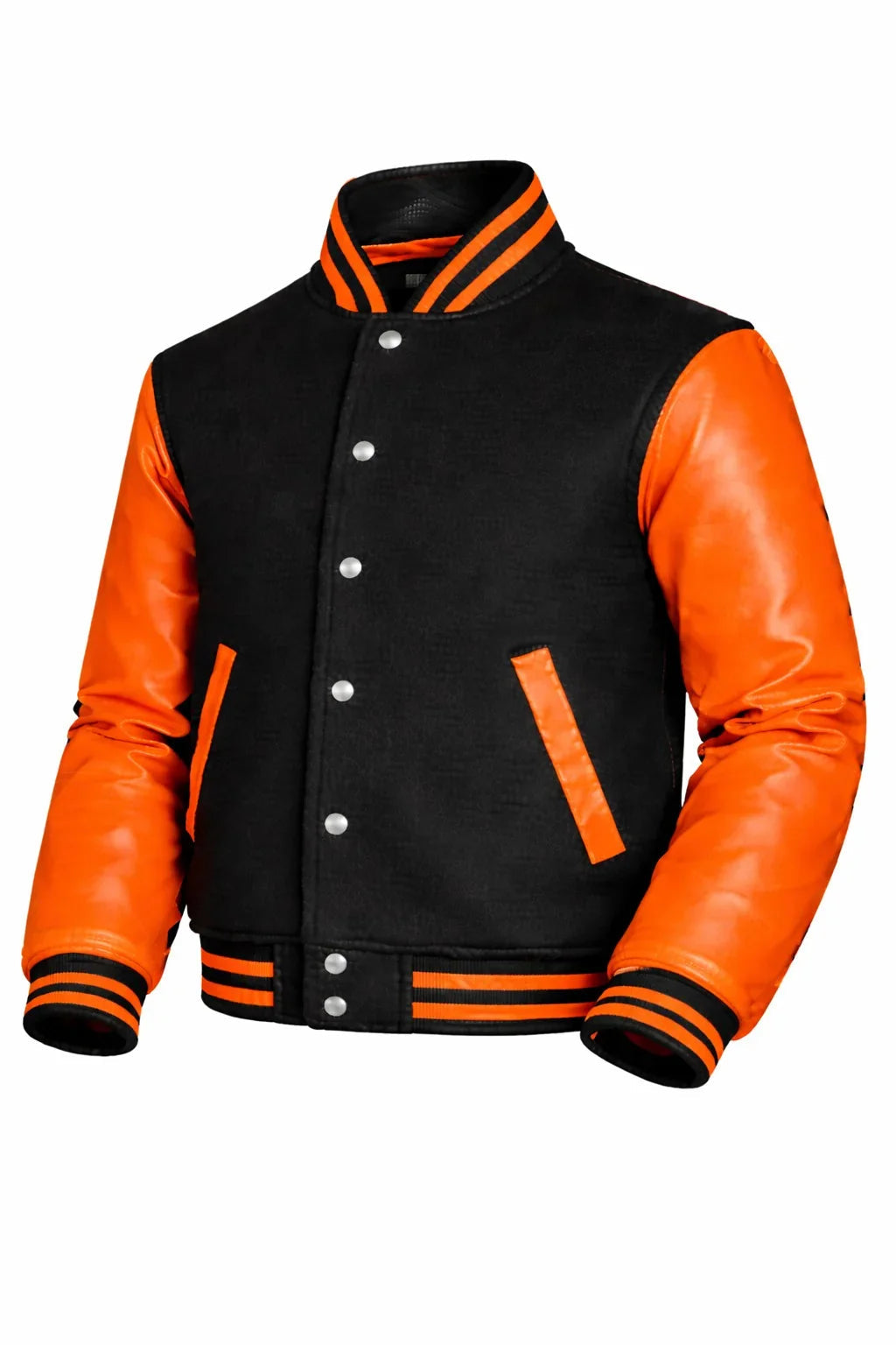 Black Body Orange Sleeve Varsity Jacket – Custom Letterman Streetwear Jacket for Men & Women