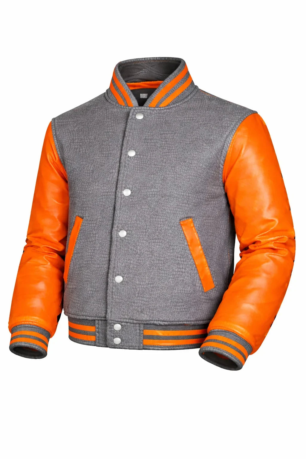 Gray Body Orange Sleeve Varsity Jacket – Custom Letterman Streetwear Jacket for Men & Women