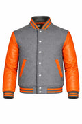 Gray Body Orange Sleeve Varsity Jacket – Custom Letterman Streetwear Jacket for Men & Women