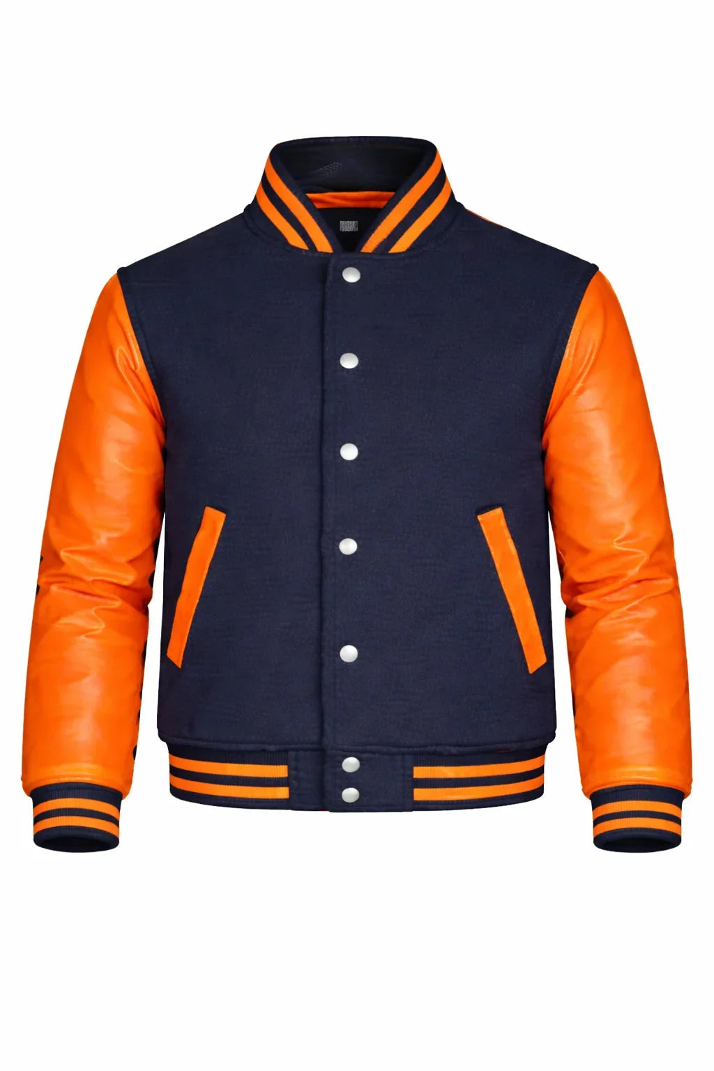 Navy Body Orange Sleeve Varsity Jacket – Custom Letterman Streetwear Jacket for Men & Women