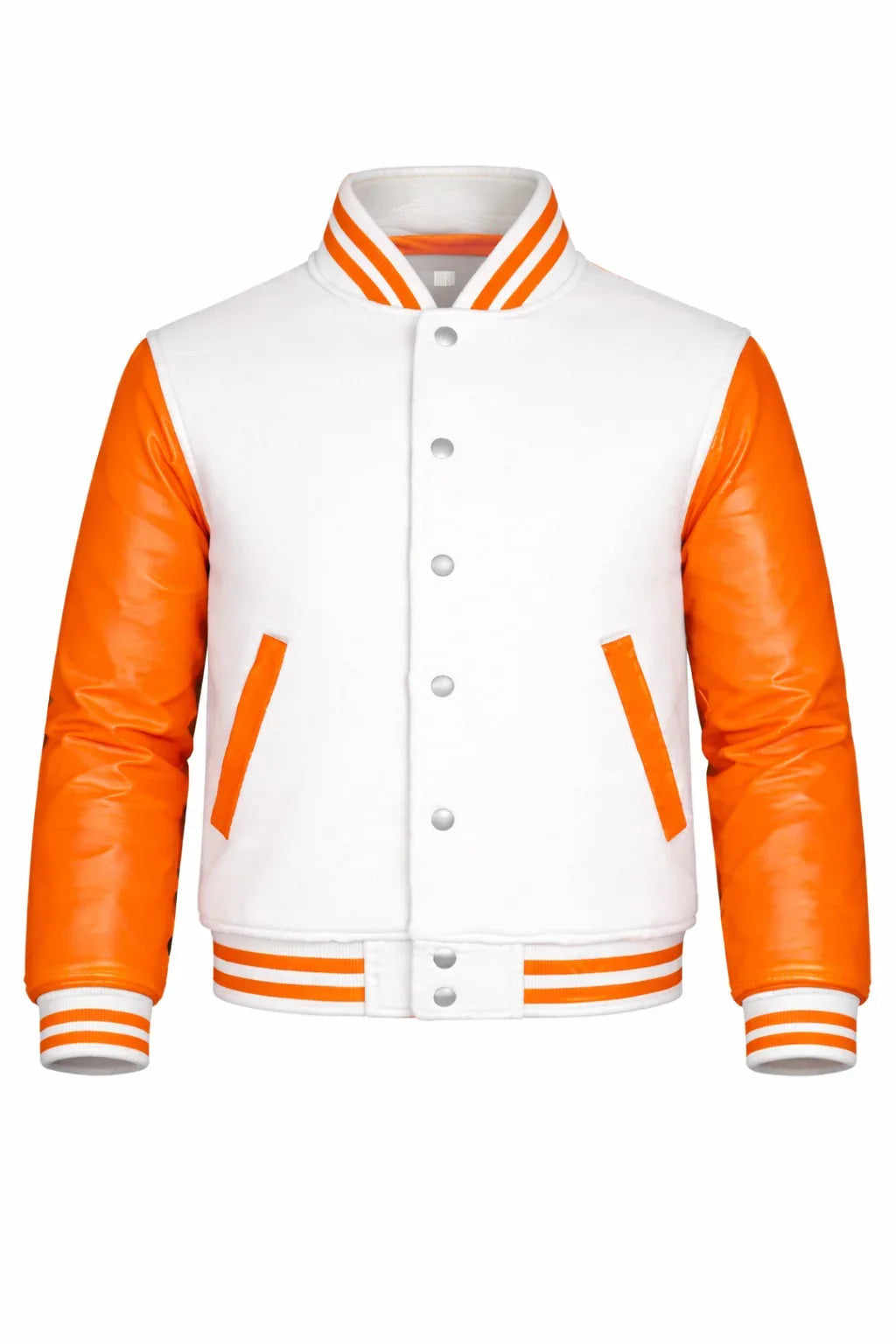 White Body Orange Sleeve Varsity Jacket – Custom Letterman Streetwear Jacket for Men & Women