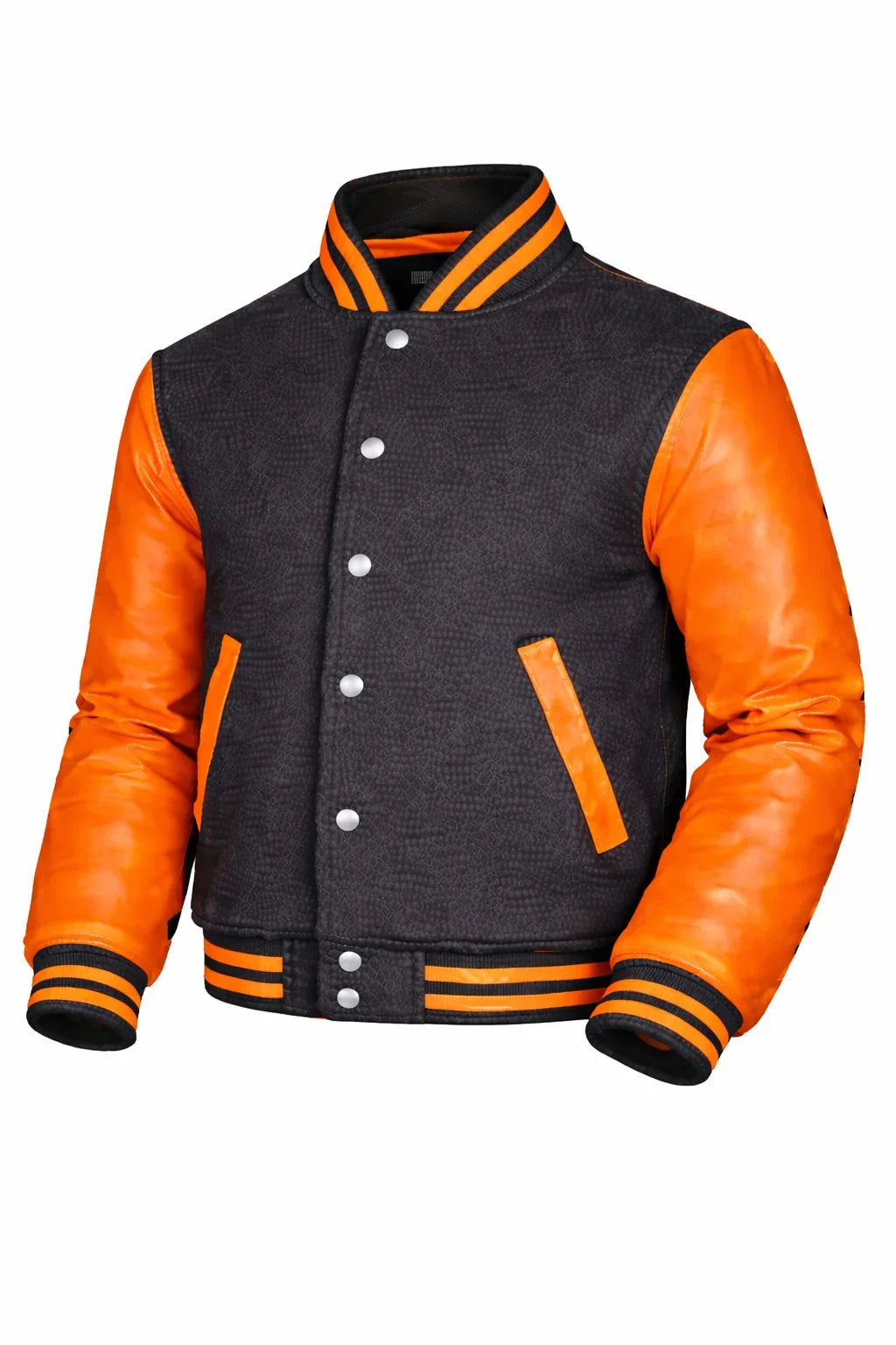 Charcoal Gray Body Orange Sleeve Varsity Jacket – Custom Letterman Streetwear Jacket for Men & Women