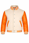 Beige Body Orange Sleeve Varsity Jacket – Custom Letterman Streetwear Jacket for Men & Women