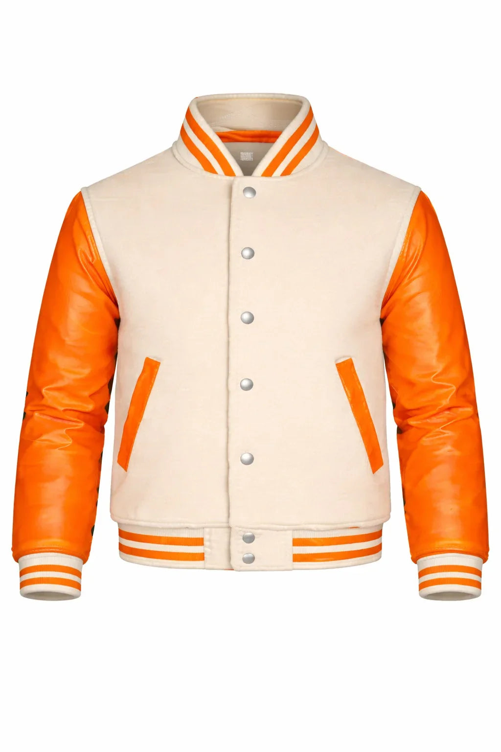 Beige Body Orange Sleeve Varsity Jacket – Custom Letterman Streetwear Jacket for Men & Women