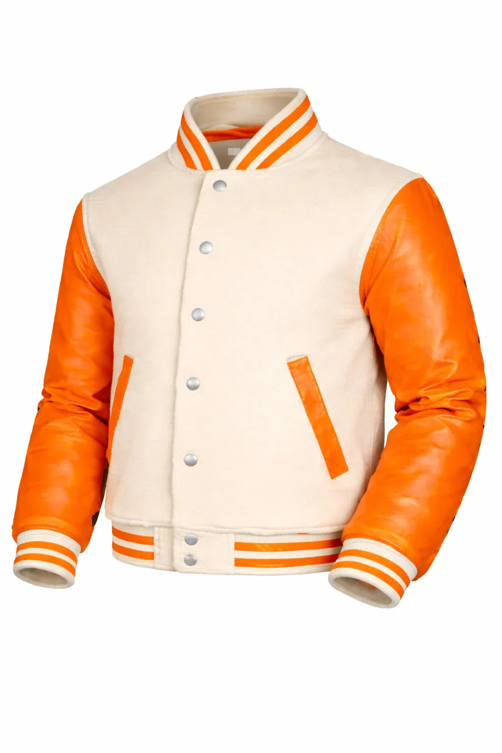 Beige Body Orange Sleeve Varsity Jacket – Custom Letterman Streetwear Jacket for Men & Women