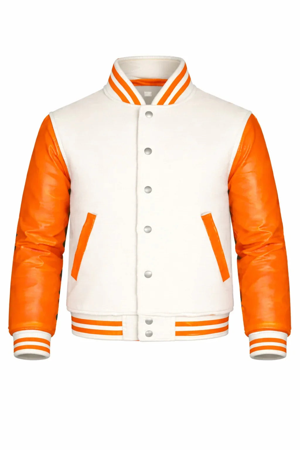 Cream Body Orange Sleeve Varsity Jacket – Custom Letterman Streetwear Jacket for Men & Women