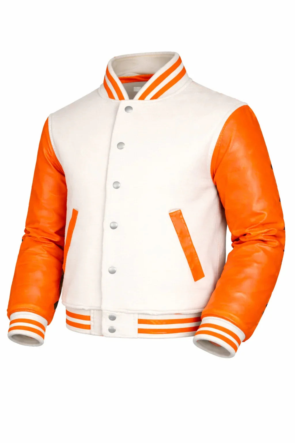 Cream Body Orange Sleeve Varsity Jacket – Custom Letterman Streetwear Jacket for Men & Women