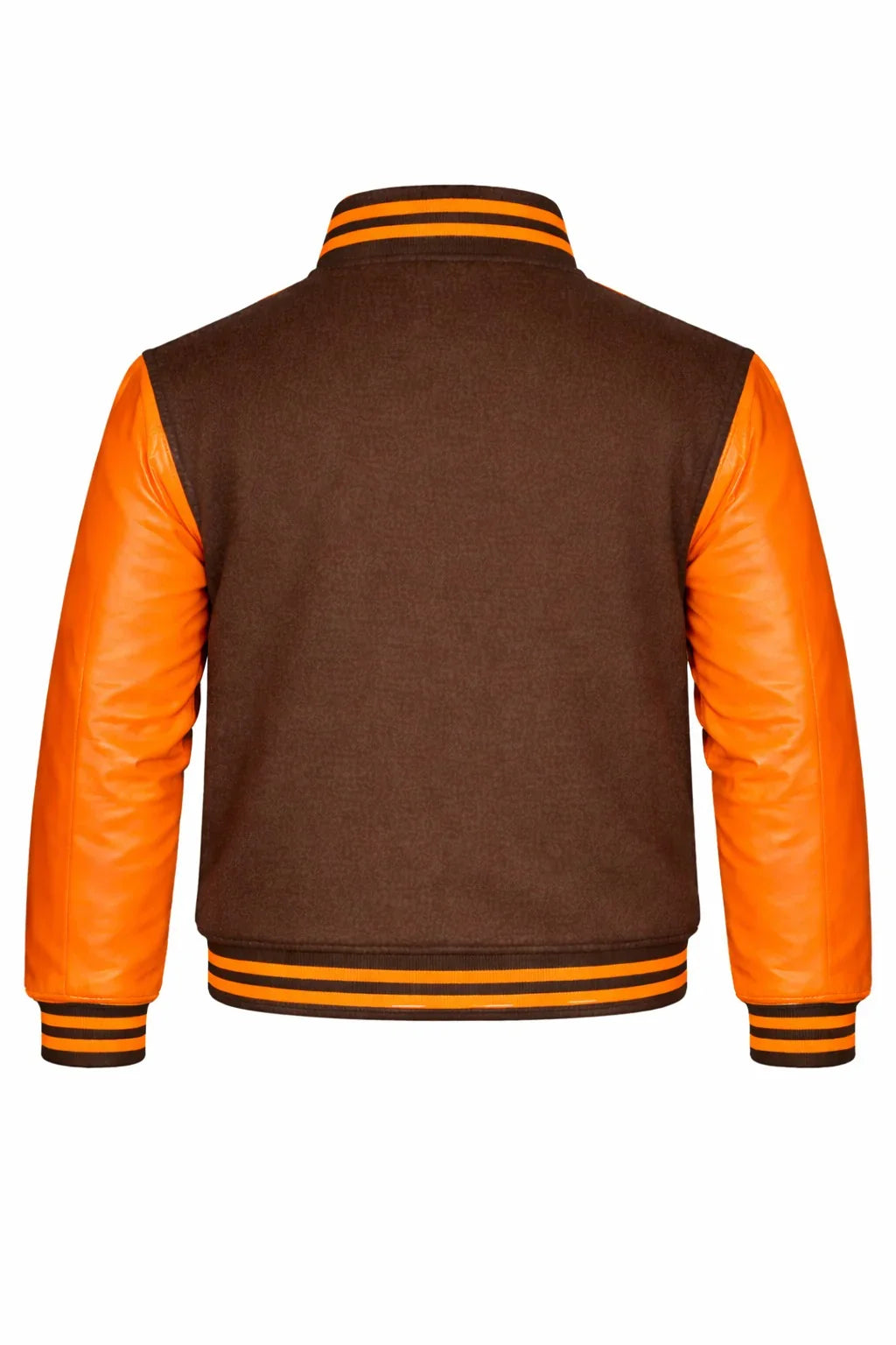 Brown Body Orange Sleeve Varsity Jacket – Custom Letterman Streetwear Jacket for Men & Women