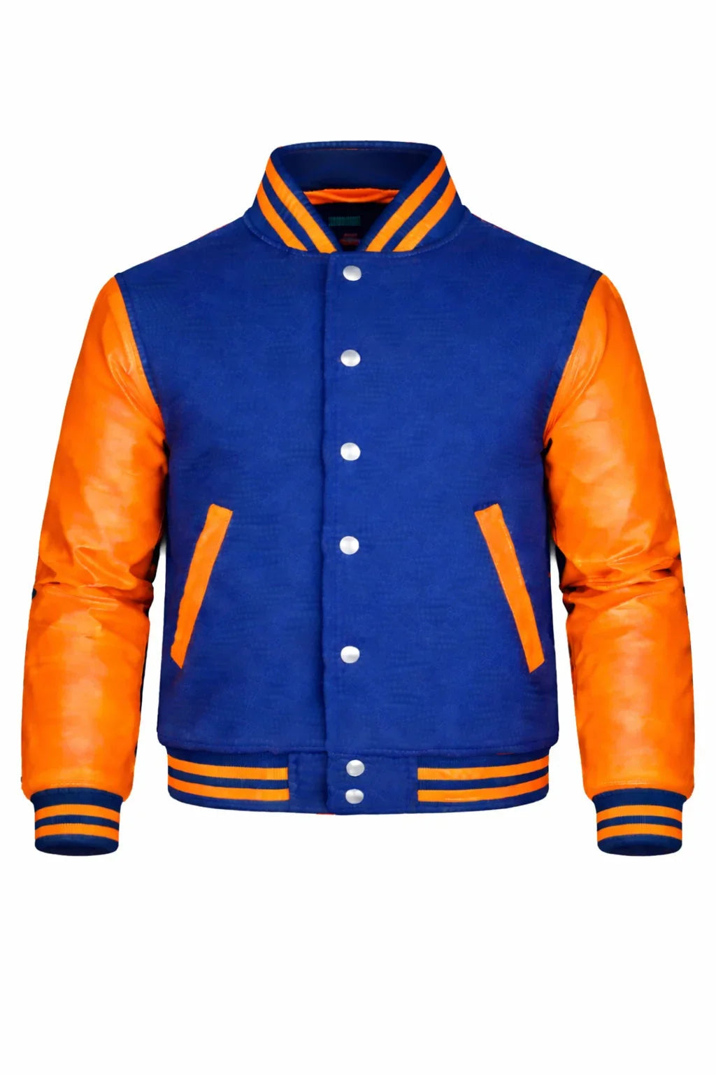 Royal Blue Body Orange Sleeve Varsity Jacket – Custom Letterman Streetwear Jacket for Men & Women