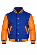 Royal Blue Body Orange Sleeve Varsity Jacket – Custom Letterman Streetwear Jacket for Men & Women