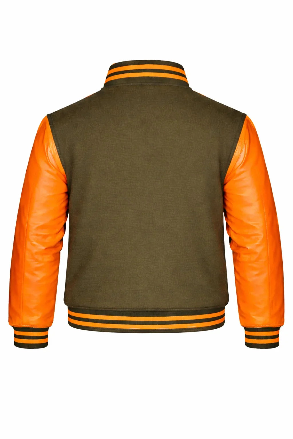 Olive Green Body Orange Sleeve Varsity Jacket – Custom Letterman Streetwear Jacket for Men & Women