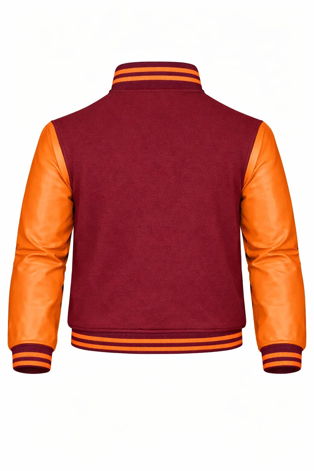 Maroon Body Orange Sleeve Varsity Jacket – Custom Letterman Streetwear Jacket for Men & Women