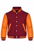 Maroon Body Orange Sleeve Varsity Jacket – Custom Letterman Streetwear Jacket for Men & Women