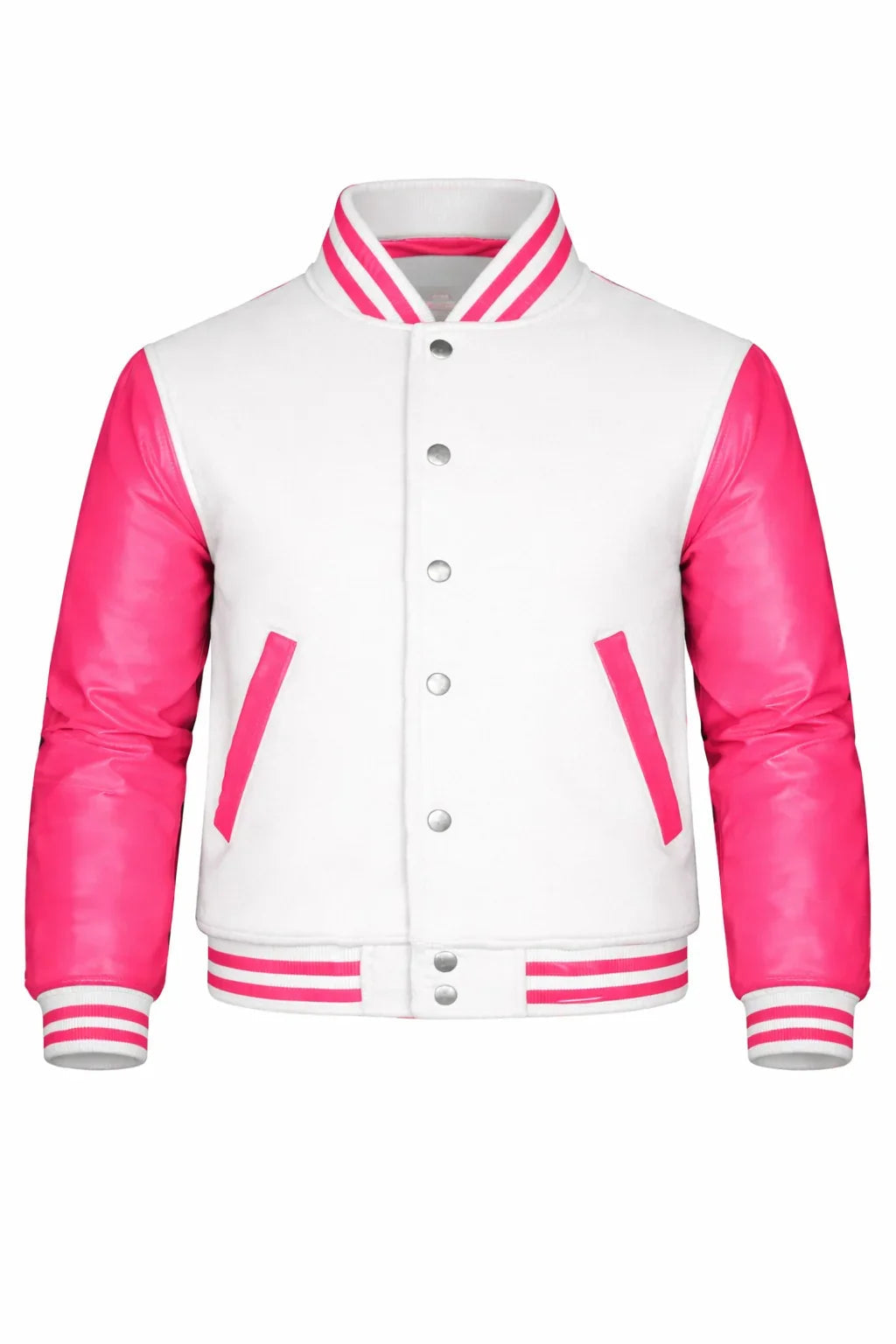 White Body Pink Sleeve Varsity Jacket – Custom Letterman Streetwear Jacket for Men & Women