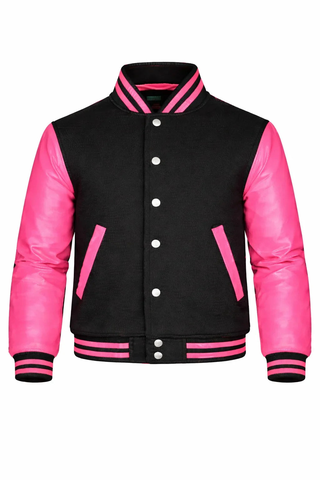 Black Body Pink Sleeve Varsity Jacket – Custom Letterman Streetwear Jacket for Men & Women