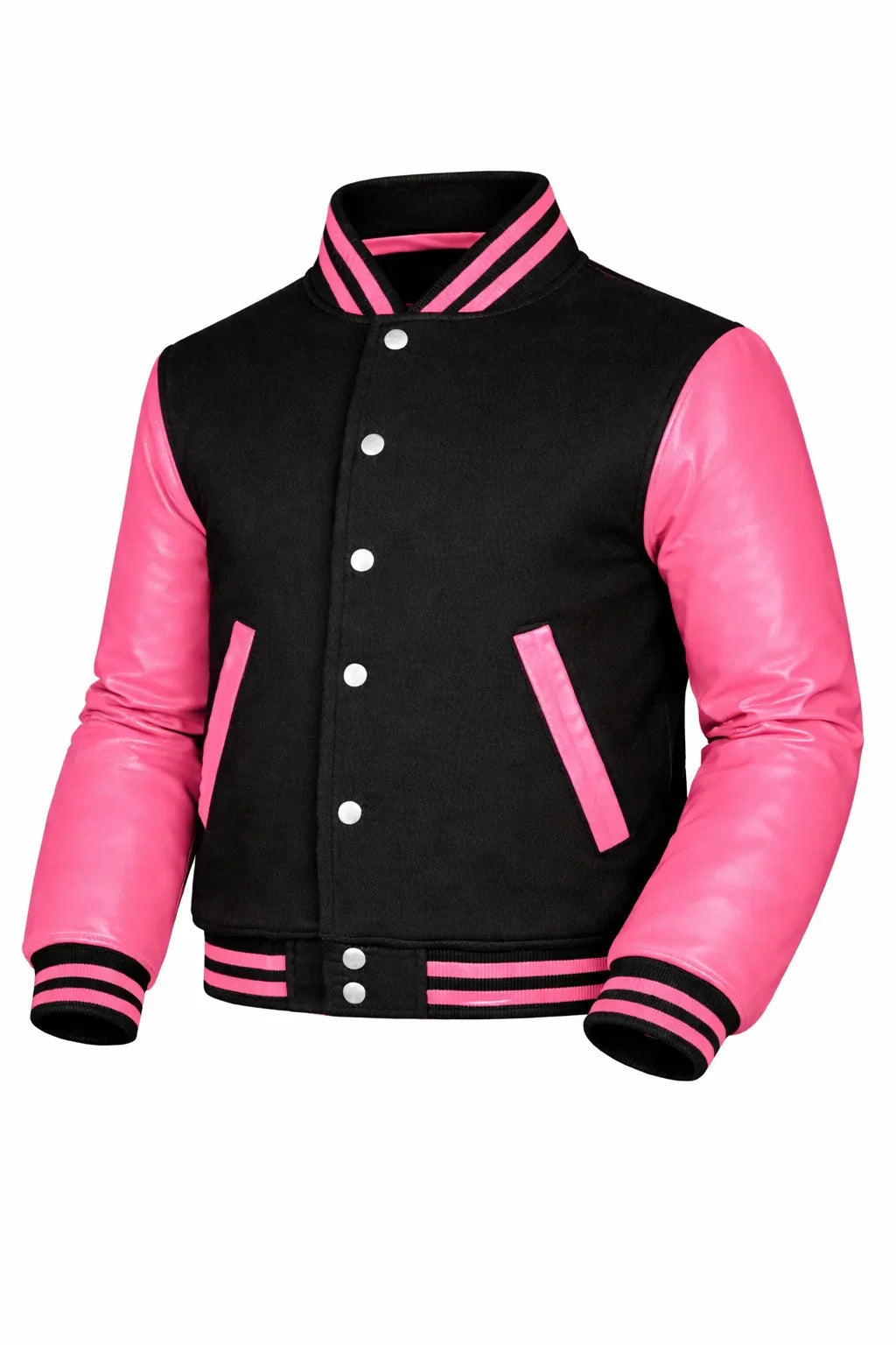 Black Body Pink Sleeve Varsity Jacket – Custom Letterman Streetwear Jacket for Men & Women