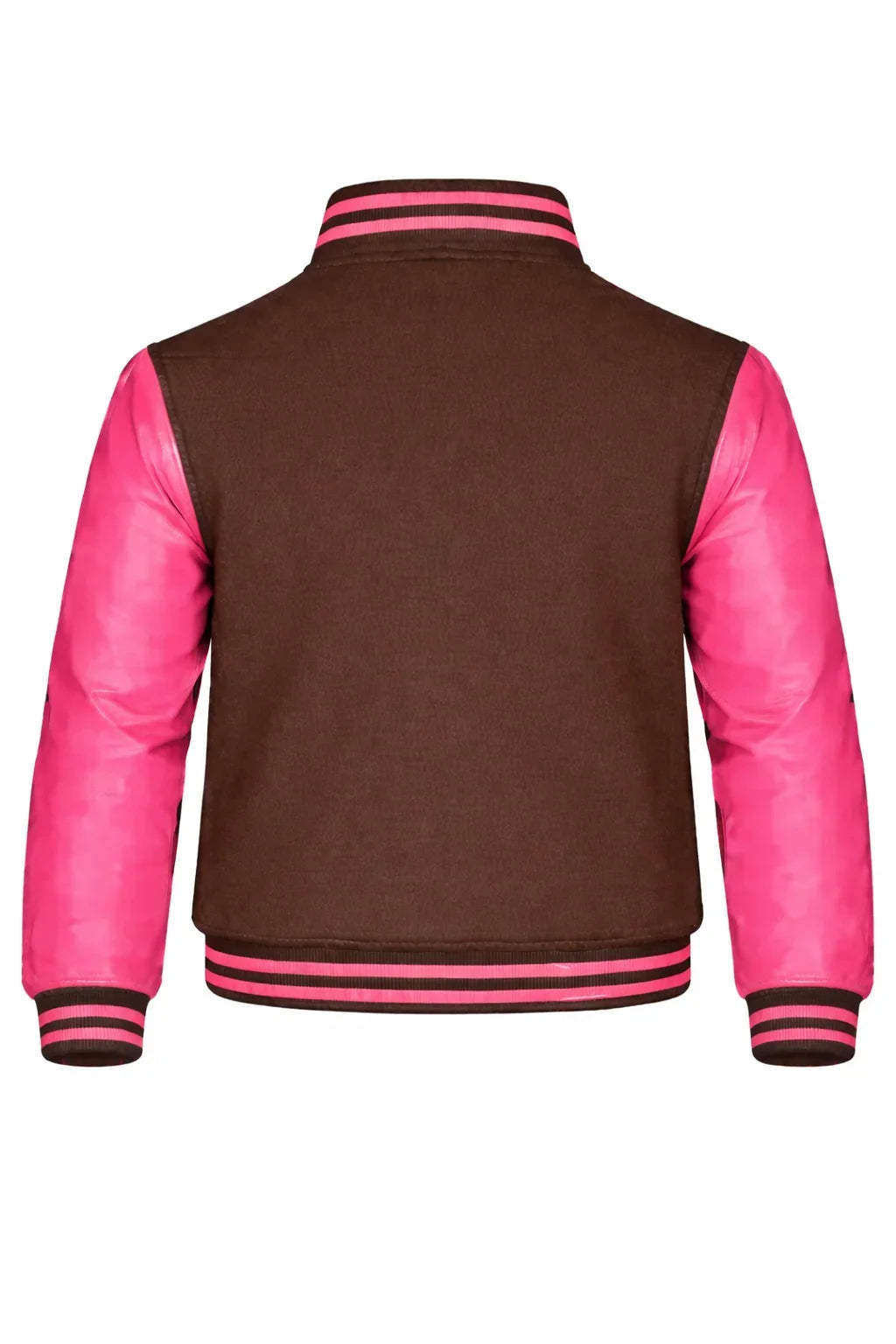 Brown Body Pink Sleeve Varsity Jacket – Custom Letterman Streetwear Jacket for Men & Women