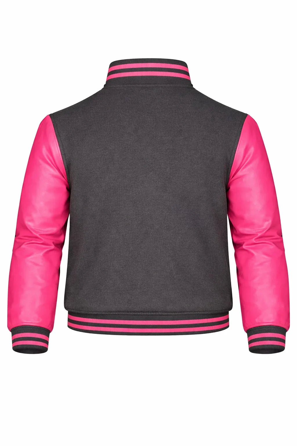 Dark Gray Body Pink Sleeve Varsity Jacket – Custom Letterman Jacket Streetwear for Men & Women