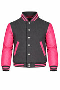 Dark Gray Body Pink Sleeve Varsity Jacket – Custom Letterman Jacket Streetwear for Men & Women