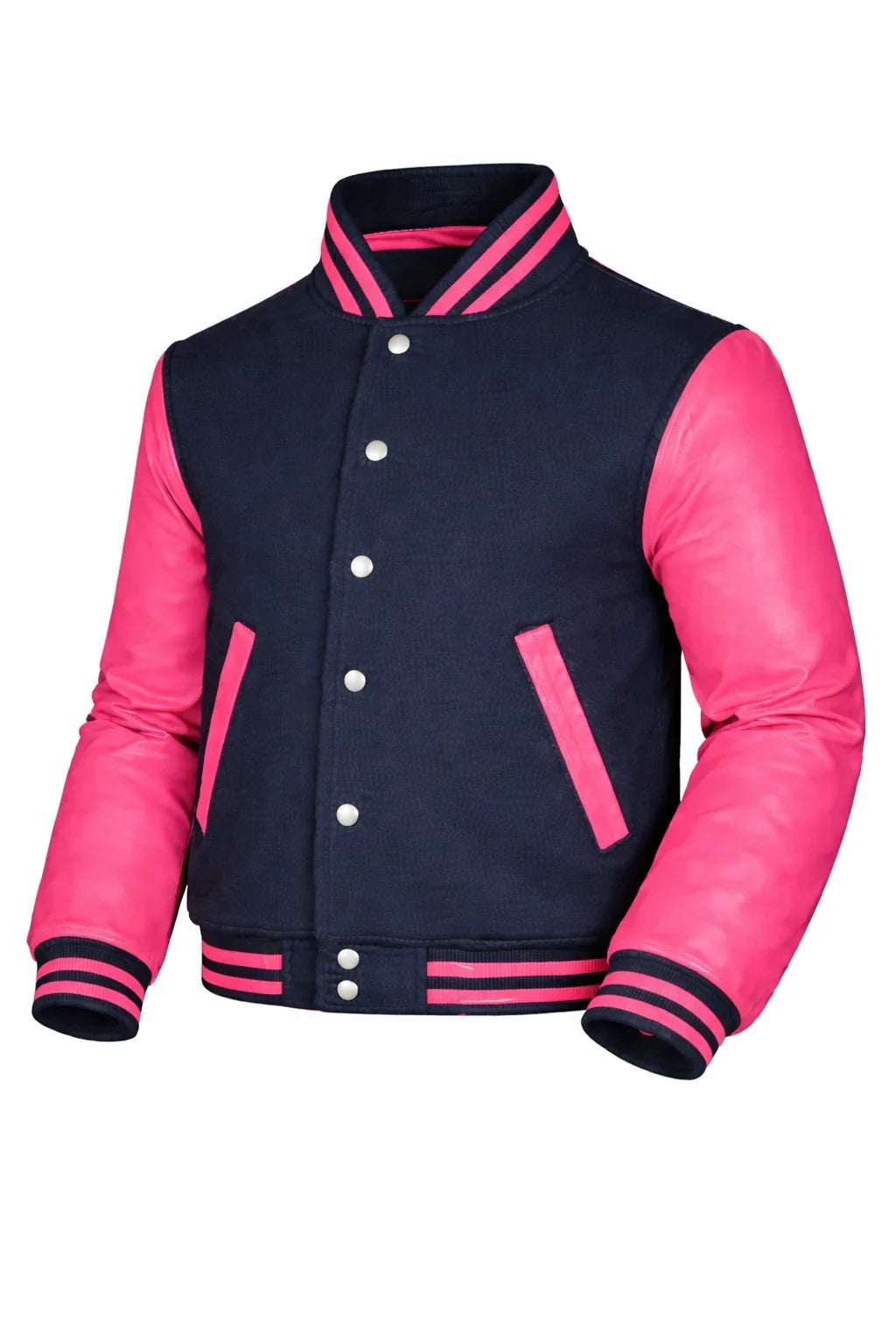 Navy Body Pink Sleeve Varsity Jacket – Custom Letterman Jacket Streetwear for Men & Women